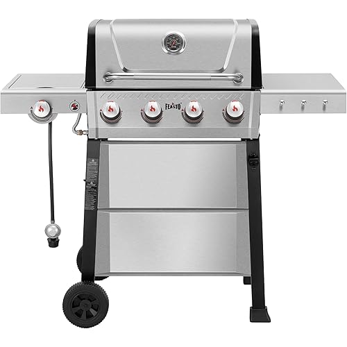 All Stainless Steel 4+1 Burner Gas BBQ Grill, Outdoor Propane Grill with Premium Enameled Coated Chamber Body & Porcelain-Enameled Cast lron Grates, 48,000 BTU, 559 Sq. In. Total Cooking Area