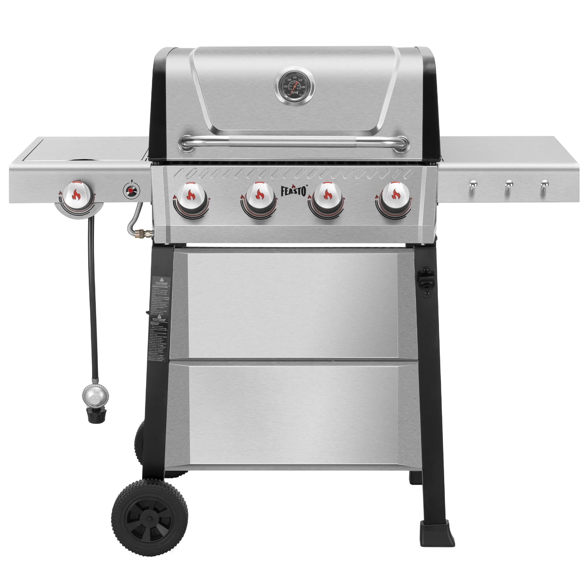 34,000 BTU 3-Burner Propane Gas Grill with Side Burner, All Stainless Steel BBQ Grill, Cast Iron Grates & Portable Cart with Wheels，Outdoor Barbecue Grill for Backyard, Patio, Camping (G31 PRO) - view 3