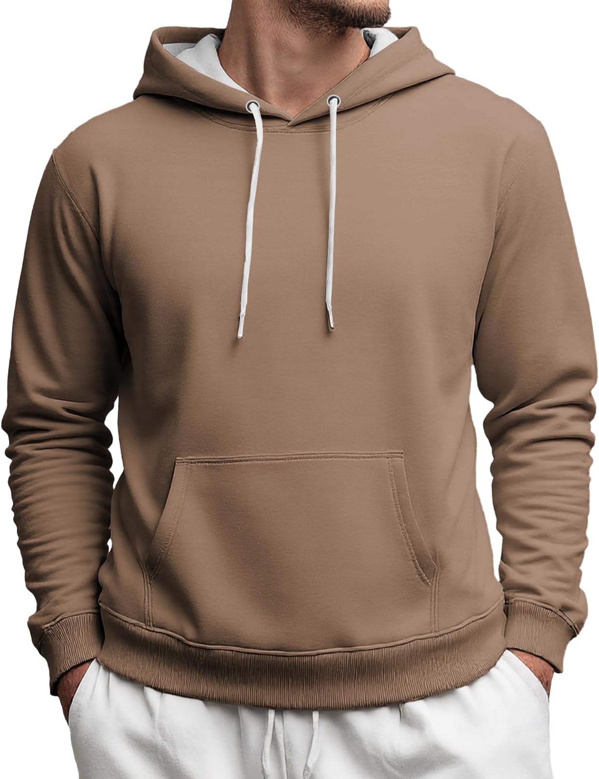 - Long Sleeve Hoodies for Men Casual Solid Color Hooded Sweatshirts Workout Drawstring Pullover with Pocket