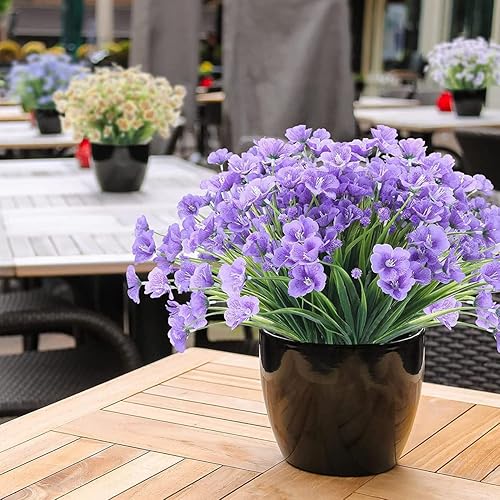 Miniatura 6 de Flores artificiales para exteriores, 10 paquetes de flores falsas para exteriores, resistentes a los rayos UV, flor de primavera de seda sintética