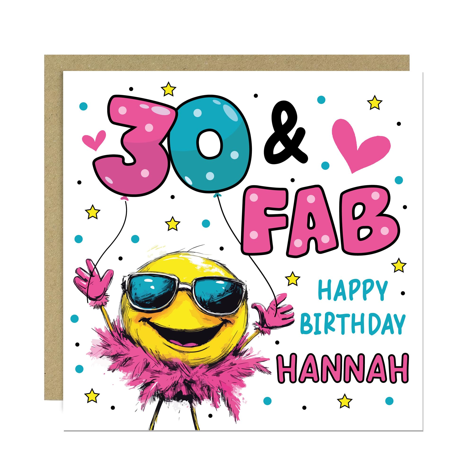 RED OCEAN Personalised 30th Birthday Card For Women 30 And Fab With Kraft Envelope Funny 30th Birthday Cards For Mum Auntie Best Friend Sister Her