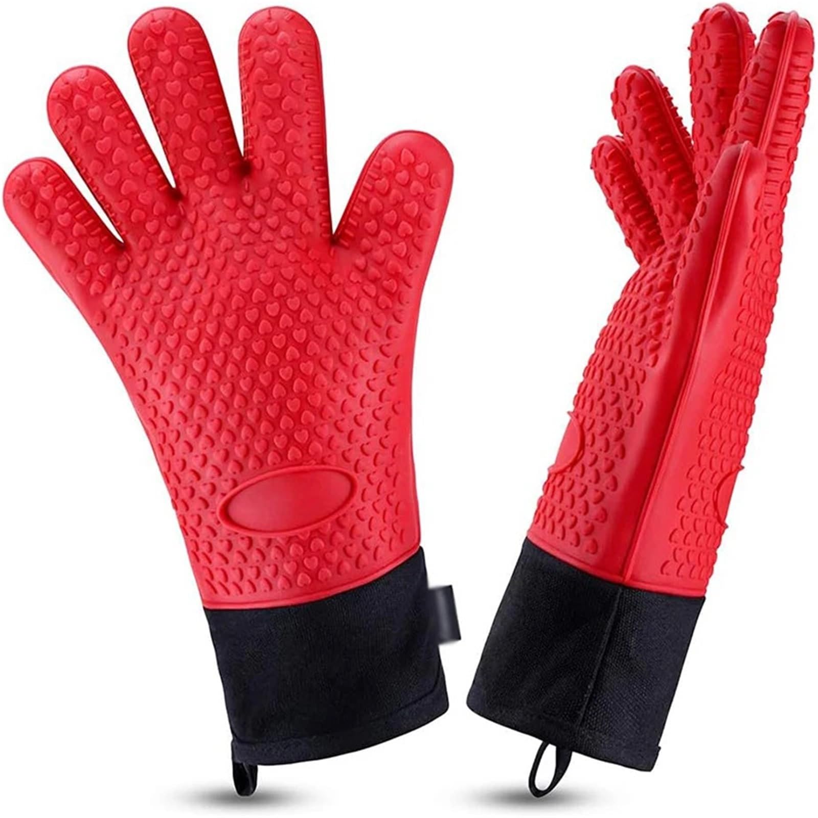 Silicone Oven Gloves Heat Resistant Long Mitts Nonslip BBQ Kitchen Baking Tool For Cooking & Baking(Red)