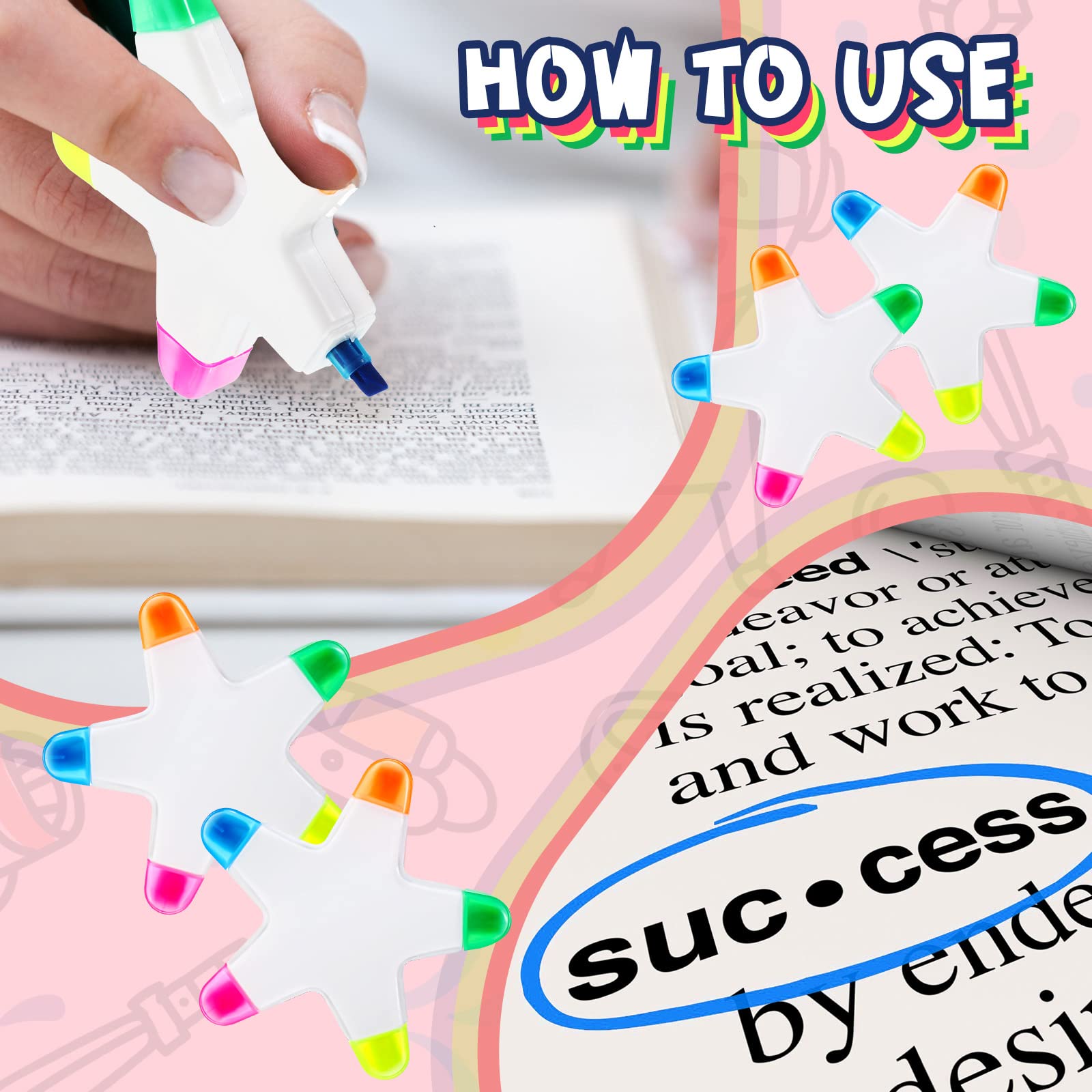 10 PCS Star Shape Highlighters - 5-in-1 Colorful Watercolor Highlighter Pens Set