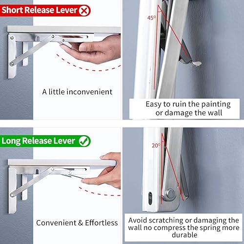 Miniatura 33 de YUMORE Soportes de estante plegables de 24 pulgadas, carga máxima: 330 libras de acero inoxidable resistente soporte de estante plegable para mesa