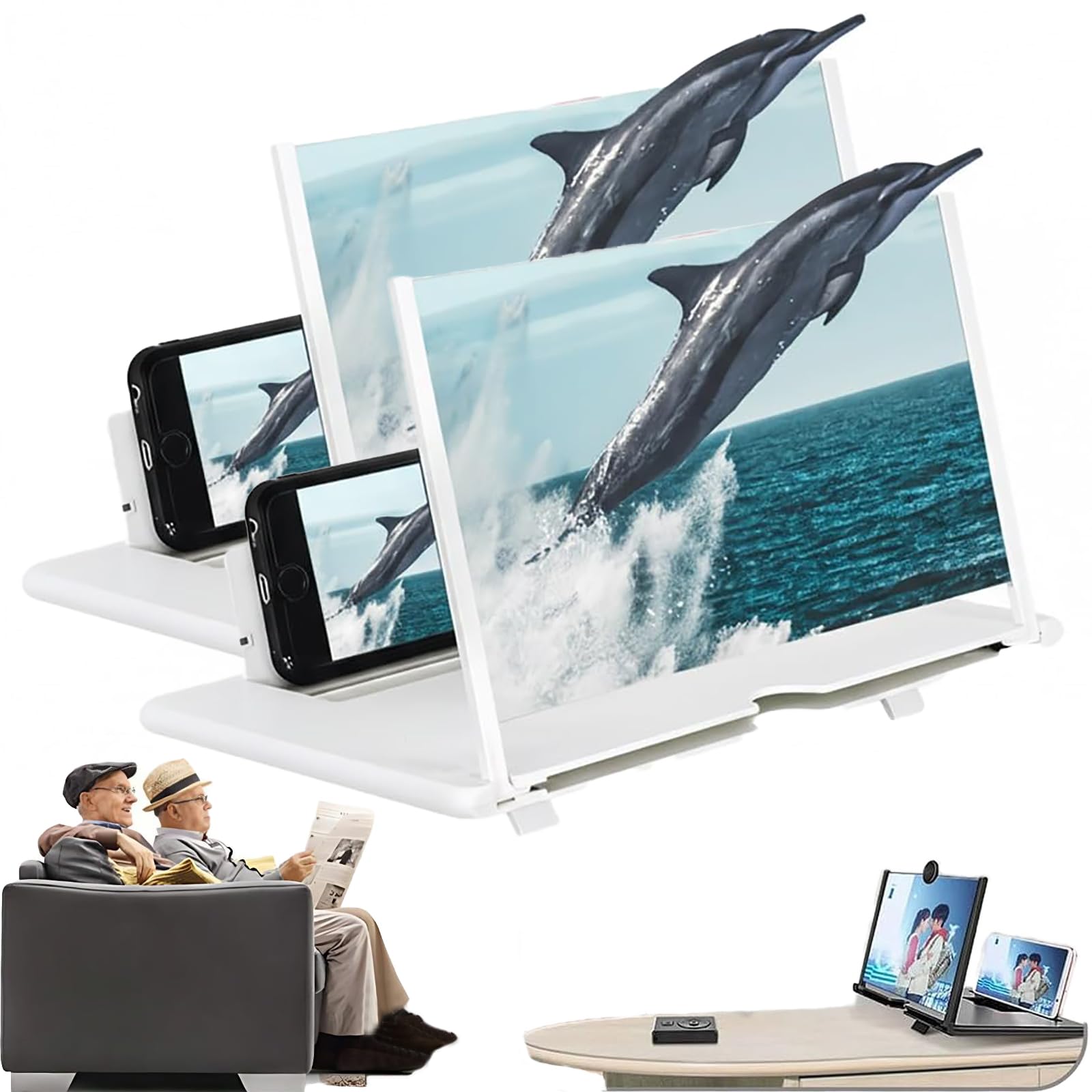 Lente di ingrandimento per schermo, schermo per proiettore per cellulare, amplificatore di ingrandimento HD estraibile, supporto pieghevole per qualsiasi smartphone (bianco, 30,5 x 2)