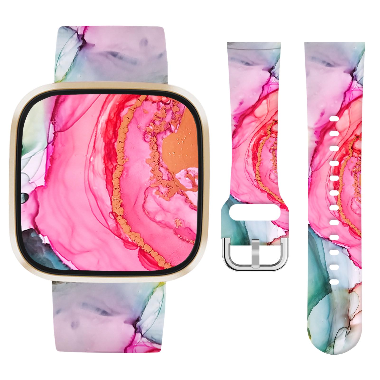 Vozehui Marble Silicone Straps for Fitbit Versa 4 3 Sense Sense 2, Soft, Unique Printing Technology, Comfortable to Wear, Waterproof and Durable Replacement Band for Men Women