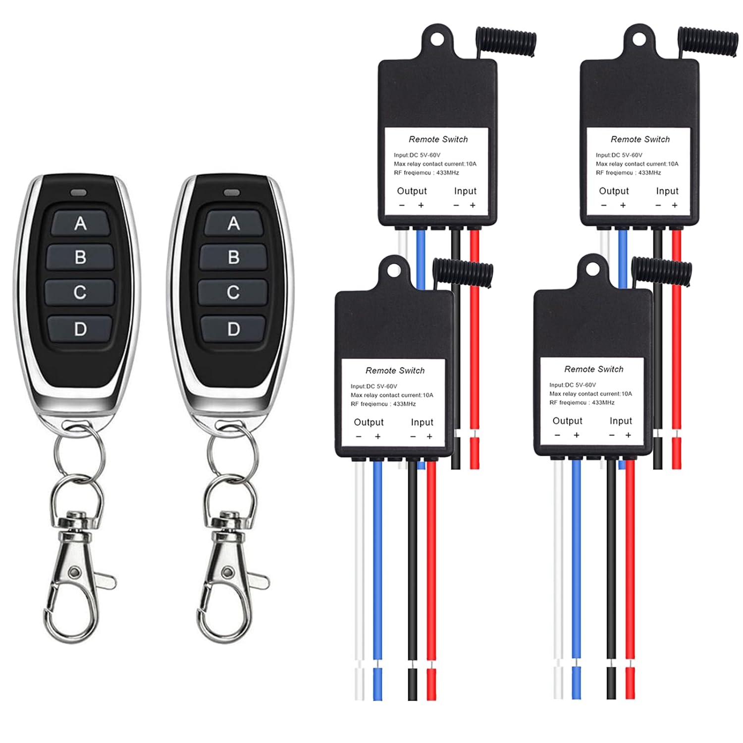 QIACHIP 12V Remote Control Switch Mini Wireless DC 6V 12V 24V 48V 10A Relay 328FT Range RF Motor LED Light Lamp Fan Car On/Off(4 relays)
