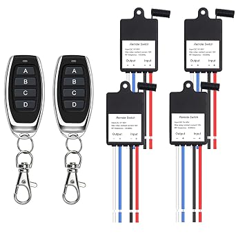 QIACHIP 12V Remote Control Switch Mini Wireless DC 6V 12V 24V 48V 10A Relay 328FT Range RF Motor LED Light Lamp Fan Car On/Off4 relays