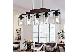 5-Light Rustic Dining Room Chandelier: Farmhouse Linear Lighting for Kitchen Island
