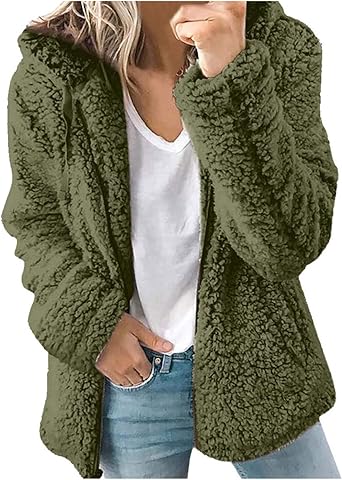 Teddy fleecejack voor dames, overgangsjas, twee-weg ritssluiting, winterjas, wollig, pluche jas, warme behaaglijke jas, outdoor, sweatjack, effen, vrijetijdsjas, winterjas met zakken, blauw, M