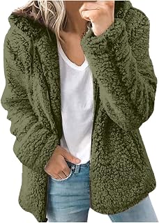 Women's Fleece Jacket Winter Jacket Warm Lined Winter Teddy Jacket Softshell Jacket Coat with Hood and Pockets Zip Oversize Teddy Fleece Coat Hoodie Jackets Fluffy Plush Jacket Cuddly Jacket