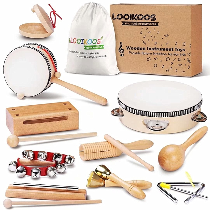 LOOIKOOS Wooden Toddler Musical Instruments Set