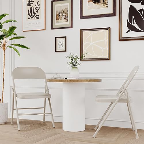 Miniatura 6 de Silla plegable beige, sillas plegables apilables de metal resistente con doble apoyo, silla plegable portátil para oficina, boda, fiesta, juego de