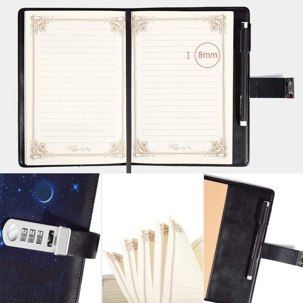 ToiM Sky Theme Journal with Password Lock, A5 PU Diary with Combination Lock Secret Notebook (C)
