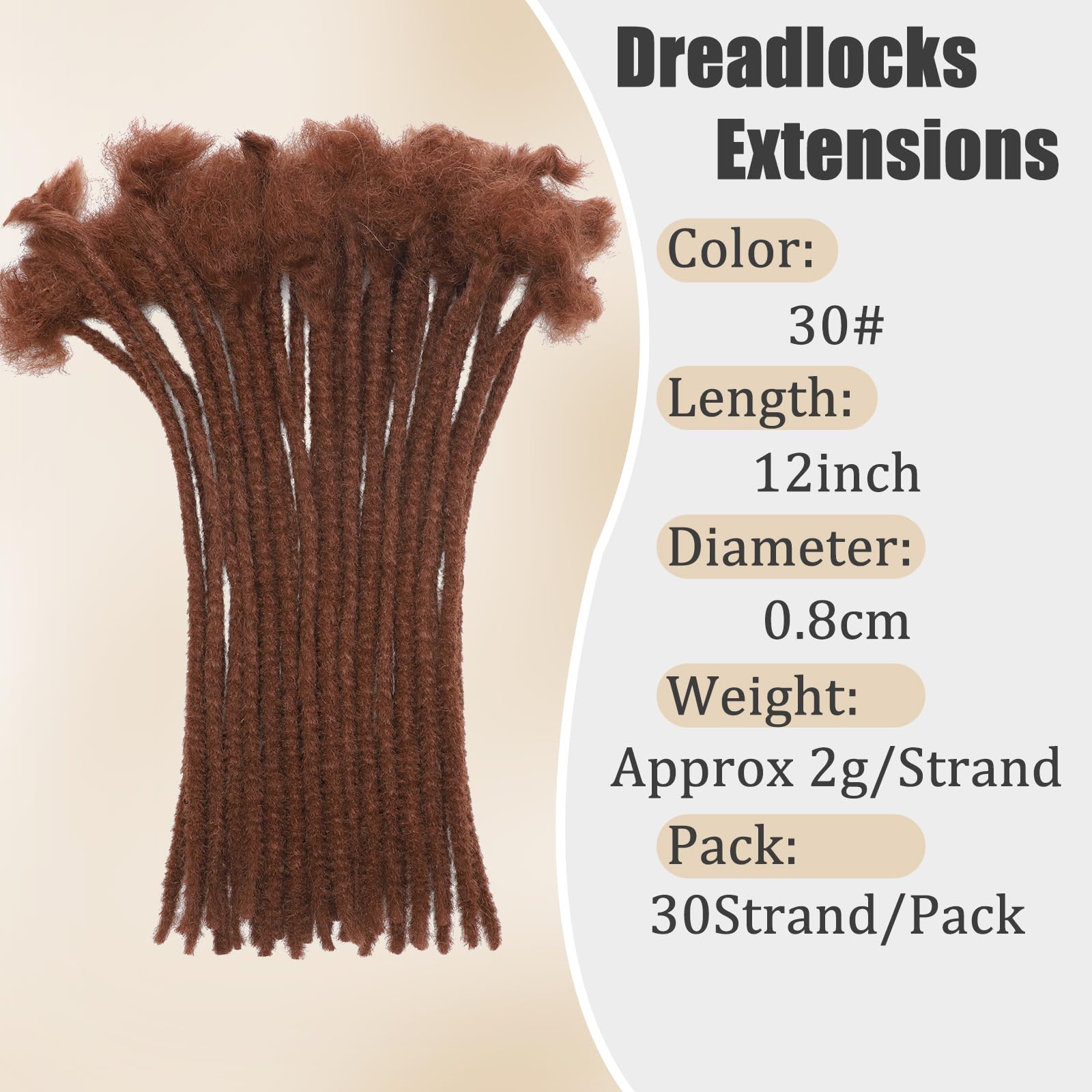 QIDESHENG 12 Inch Dreadlock Extensions Synthetic Hair 30Strands 0.8 Width Handmade Dreads Hair Extensions Reggae Braids Locs Synthetic Hippie Single Ended Dreads for Women/Men/Kids (30# - Image 2