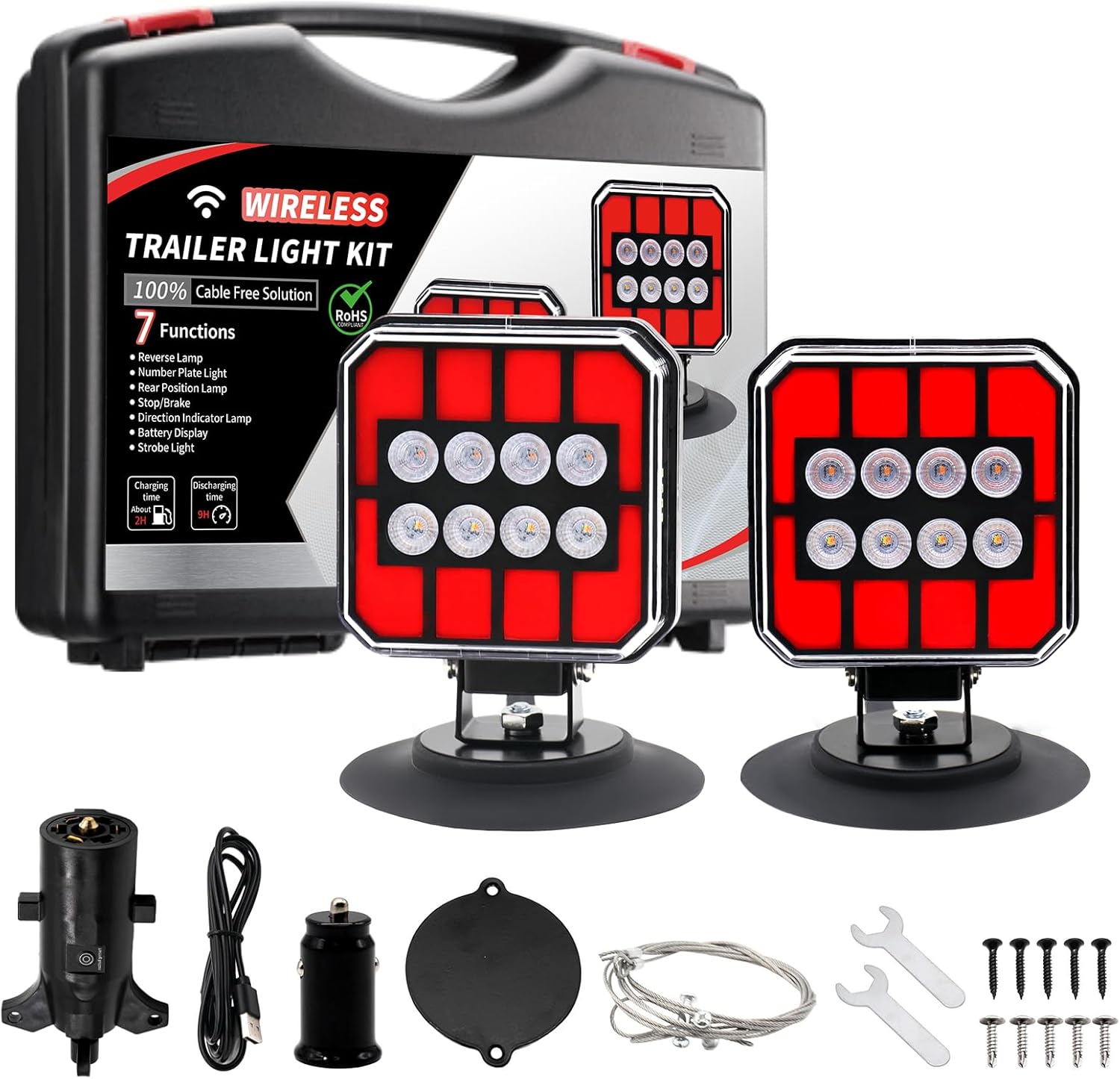 Wireless Trailer Lights Magnetic Strobe Light Tail Led Lights Brake Light Turn Signal 5 In1 Flashing Light For Truck Trailers RV Camper Caravan Boats IP67 Waterproof Bracket Trailer Strobe Flasher