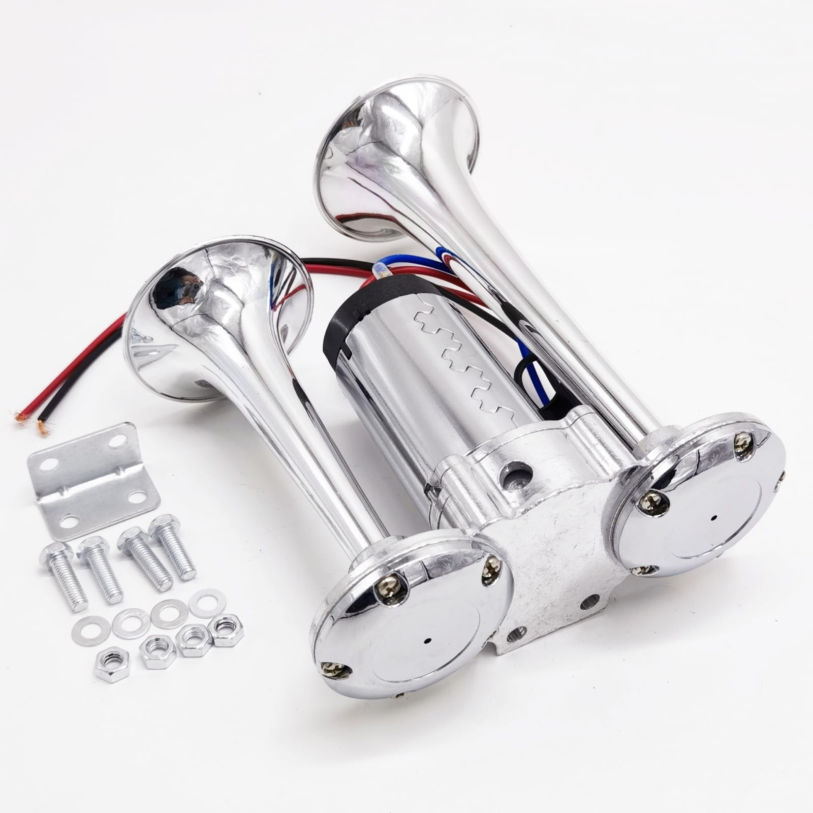 Bocina de Aire para Automóviles, Altavoz Eléctrico Doble Tubo 165db, Plateada, para 12V Automóviles, Camiones, Barcos