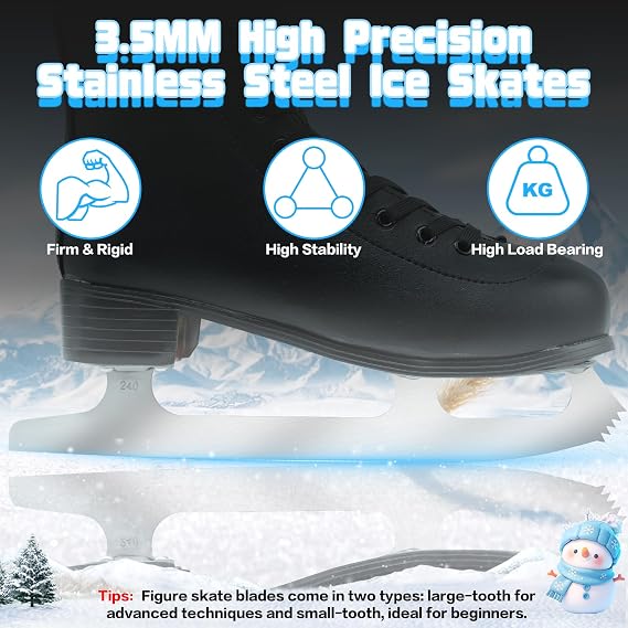 Figure Skates for Women and Men Classic Ice Skates Indoor Outdoor Lace-Up Fun Ice Skate Shoes for Kids Adult