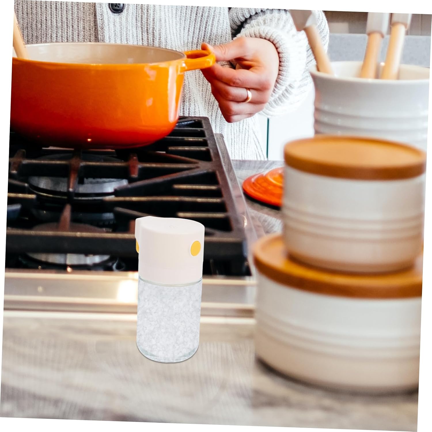Sealed Glass Salt Canister Precision Dispenser Lid Moistureproof Seasoning Jar for Kitchen Spice Container for Easy Refills and Daily Use image 5