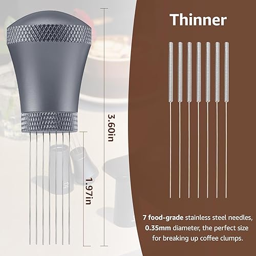 Miniatura 10 de WDT - Herramienta de distribución de café expreso para barista, agitador de café expreso de 0.014 in, 7 agujas con 7 agujas adicionales