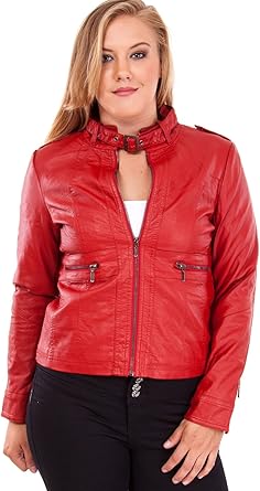 red plus size leather jacket