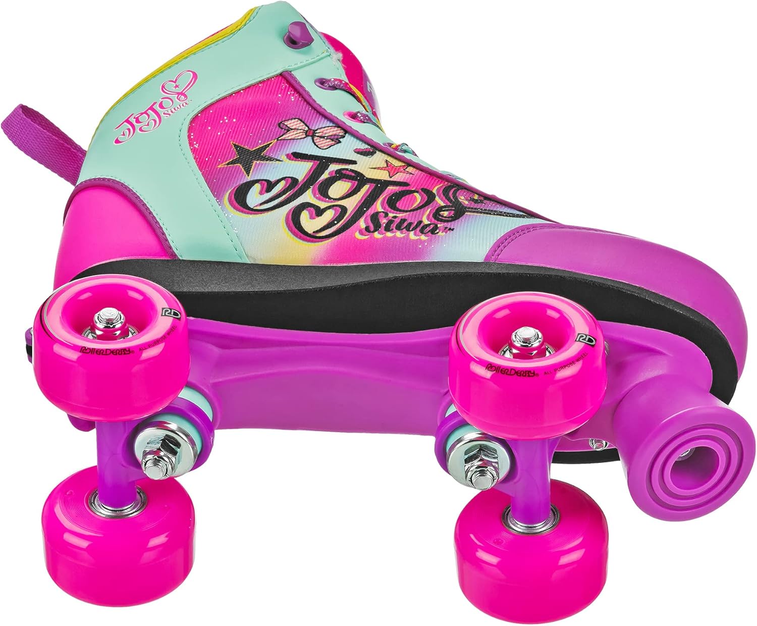 JoJo Siwa Roller Derby Quad Rainbow Colored Roller Skates for Girls - Adjustable by 4 Sizes (3-6, Pink/Purple/Black)