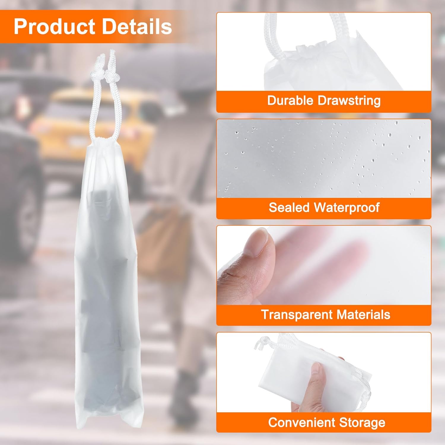 HARFINGTON 18pcs Umbrella Bags 28.1"x7.1" Wet Umbrella Sleeve Cover Reusable Folding Umbrella Storage Bag with Drawstring for Folding Travel Umbrellas, White - Image 4