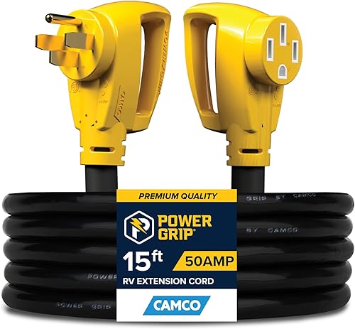 Cable de alimentación eléctrica, de Camco, 55191, 25 pulgadas, de PowerGrip, con mango, 50 amperios