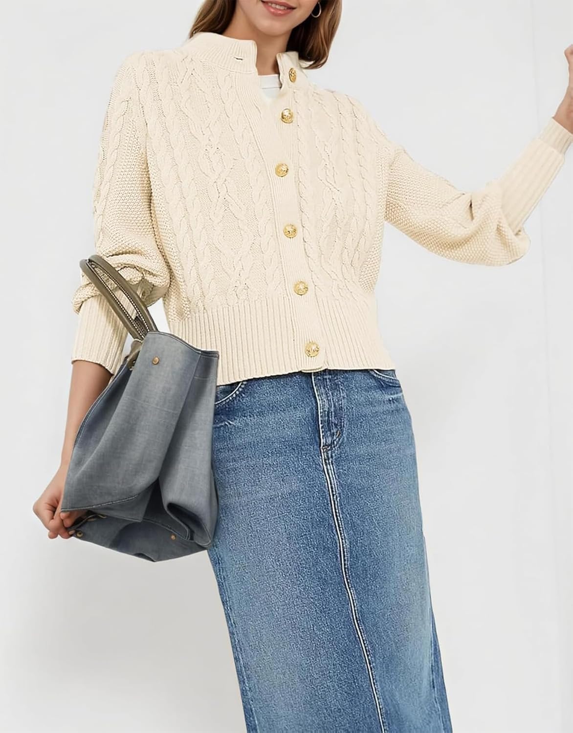 Women's Cardigan Sweater Button Down Long Sleeve Fall Jacket Short Chunky Cable Knit Open Front Loose Coat - Image 3