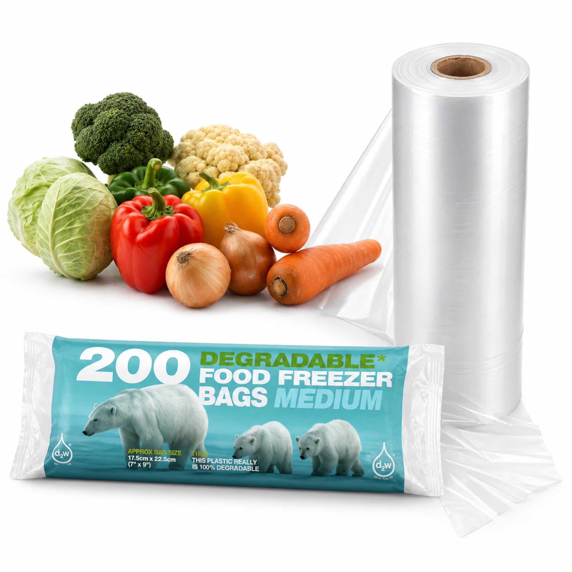Bargain House Reusable Food Freezer Bags Medium Clear Plastic Storage Bags on Roll, Freezer Safe Recyclable Food Bags for Meat Vegetables Fruit Sandwiches Meal Prep Refrigerator and Kitchen Storage