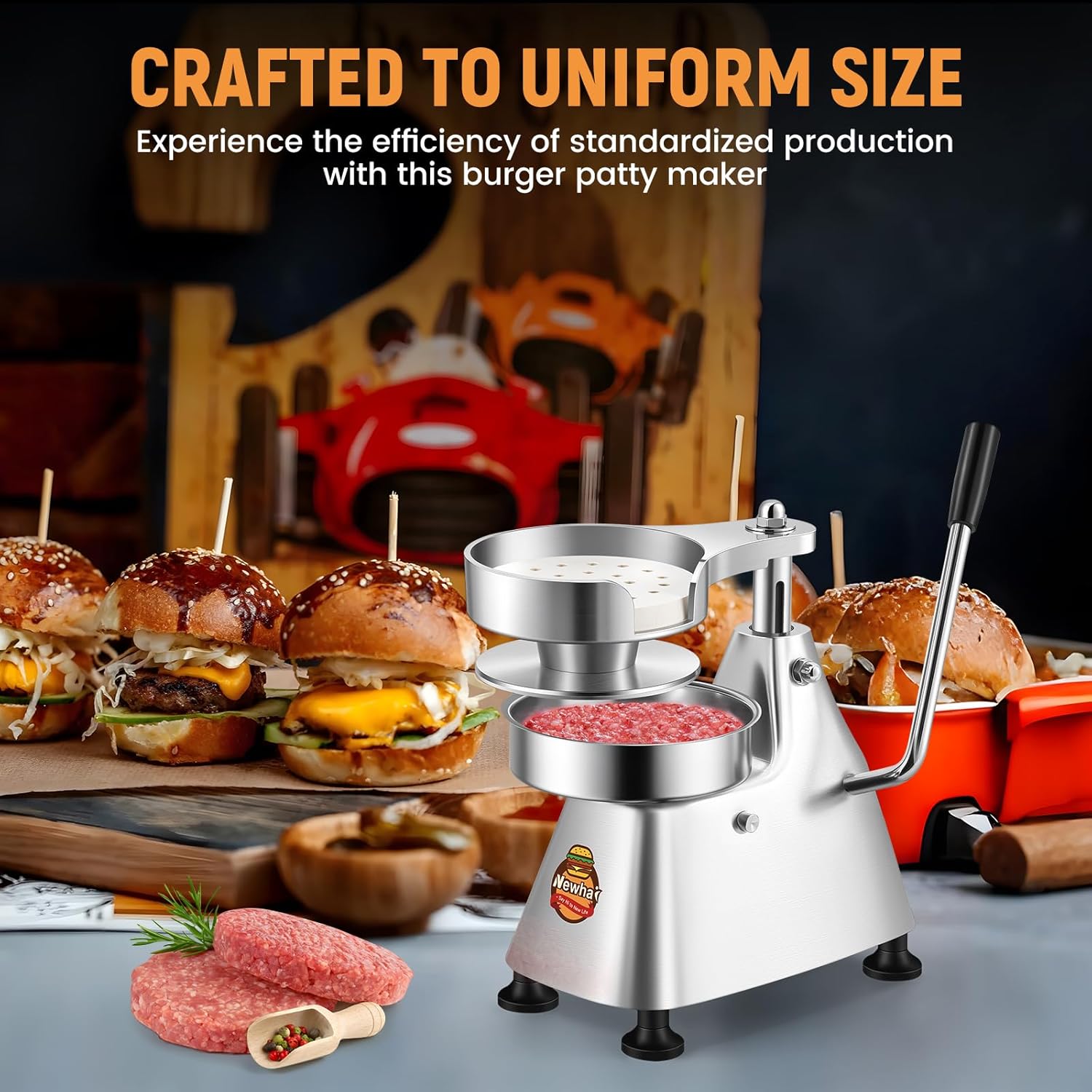 Newhai 6-inch Commercial Burger Patty Maker 150mm Hamburger Press Patty Make Stainless Steel Burger Smasher Hamburger Forming Processor with 400 Pcs Patty Papers for Beef Pork Chicken Patty (6 inch)