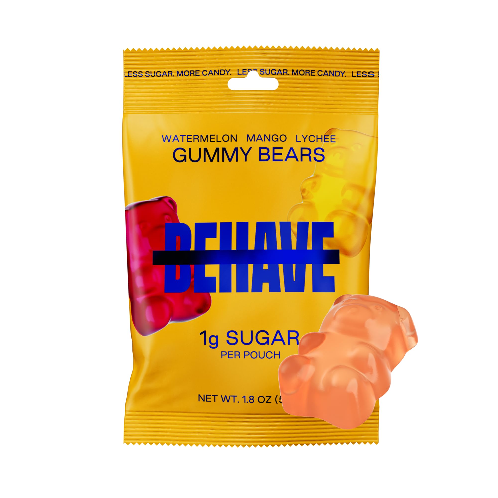 BEHAVE Low Sugar, Low Carb Gummy Candy | Healthy, High in Fiber, Keto & Diabetic Friendly Snack | Non-GMO, Gluten-Free, Dairy-Free, No Artificial Flavors or Sweeteners | Sweet Bears, 1.8oz (1-Pack)