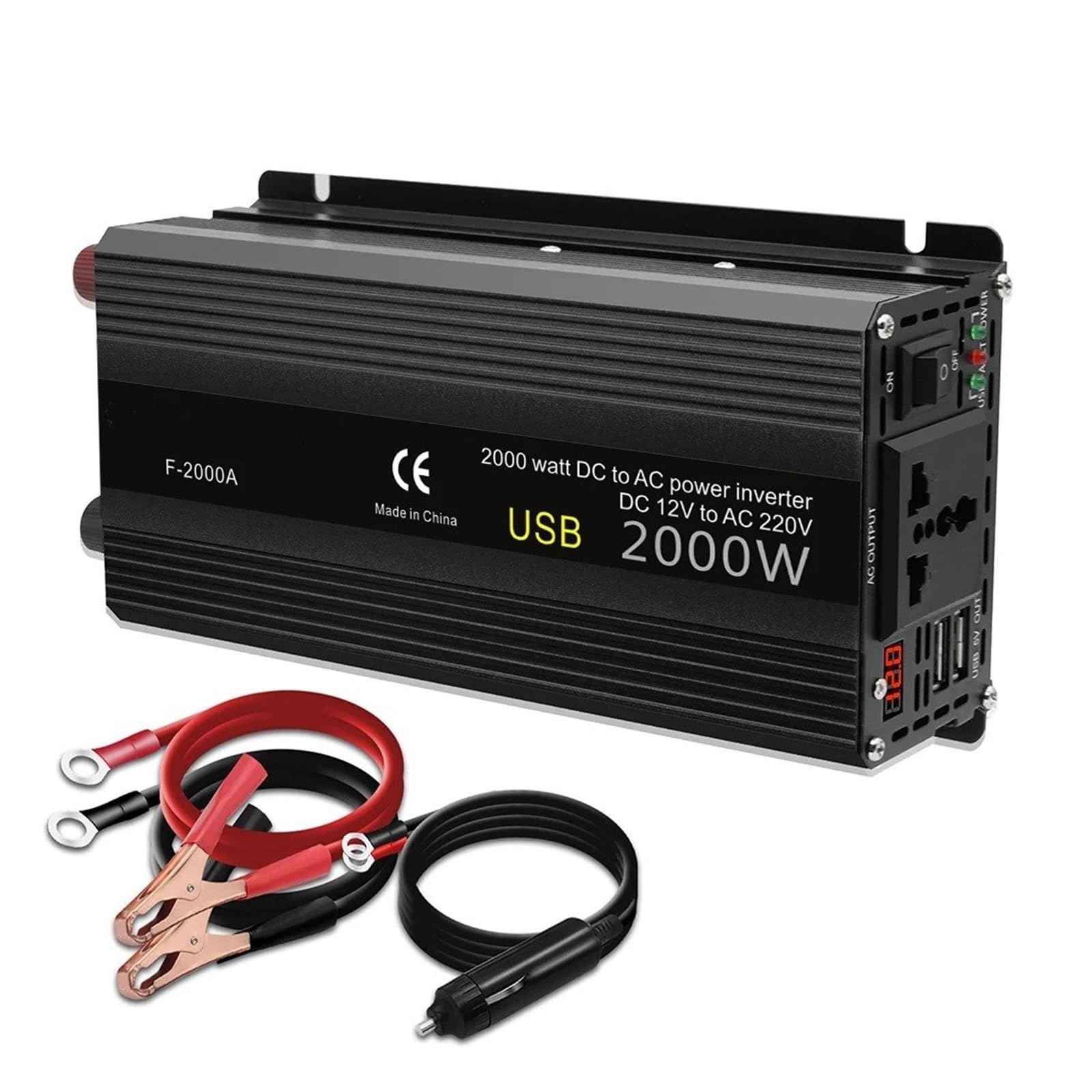 Inversor Corriente Universal para Coche 50 Hz 60 Hz 1500 W 2000 W 2600 W CC 12 V A CA 220 V Adaptador Batería Convertidor(24V,2000W Black 2,Universal 50Hz)