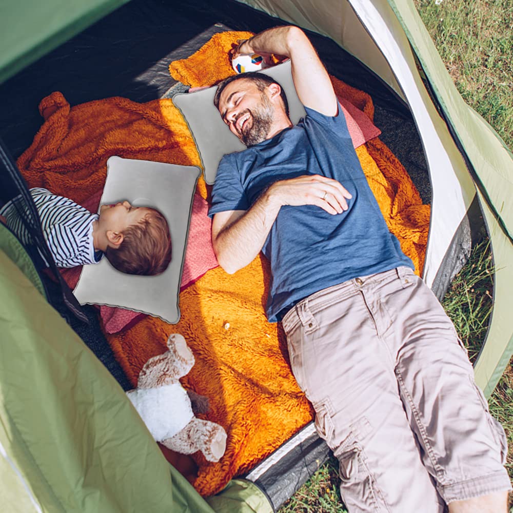 3 Cuscini Gonfiabili Da Campeggio - Compribili, Per Viaggio, Spiaggia E Escursioni, Grigio - Foto 8