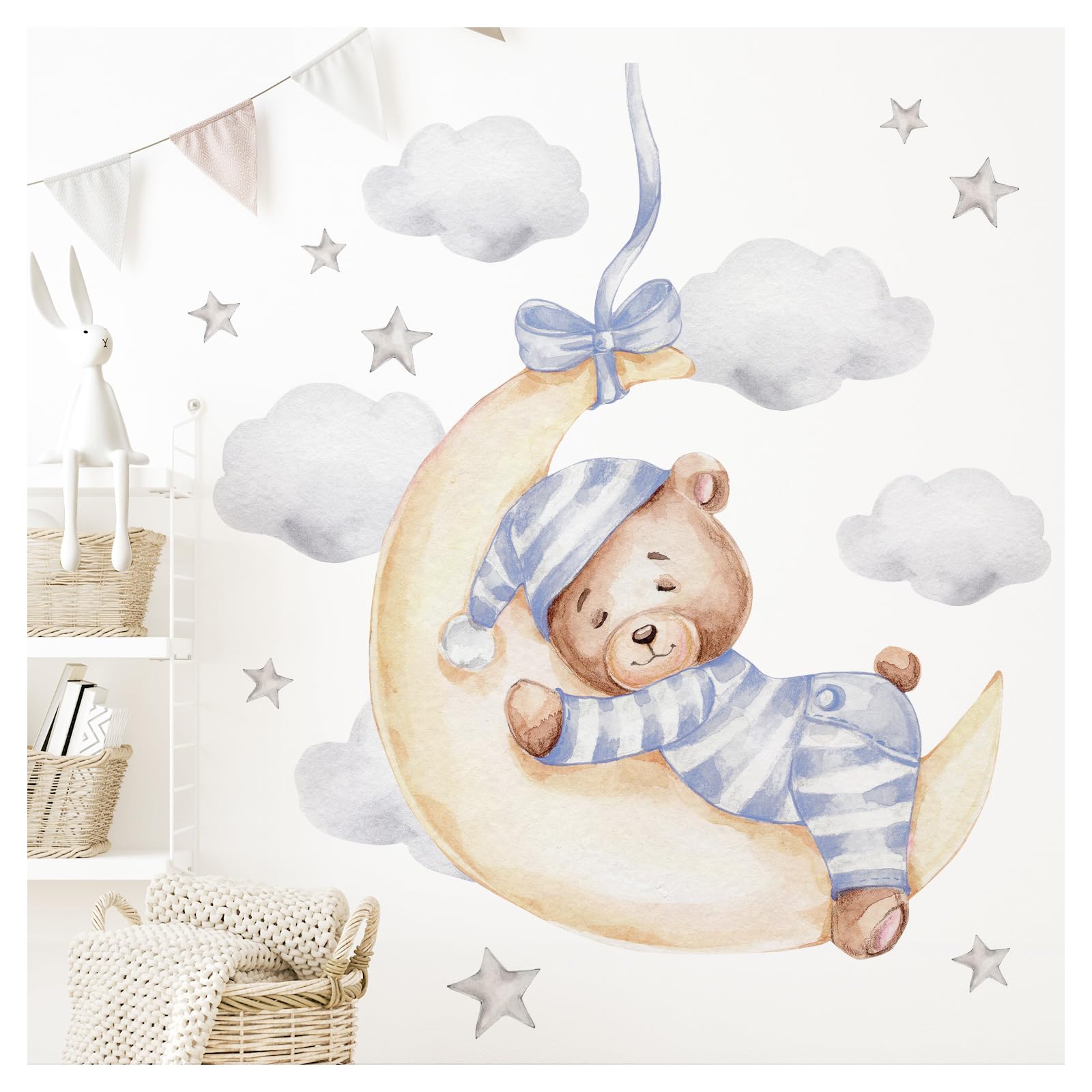 Sticker mural chambre enfant ours étoiles pour masquer un mur vide sans peindre