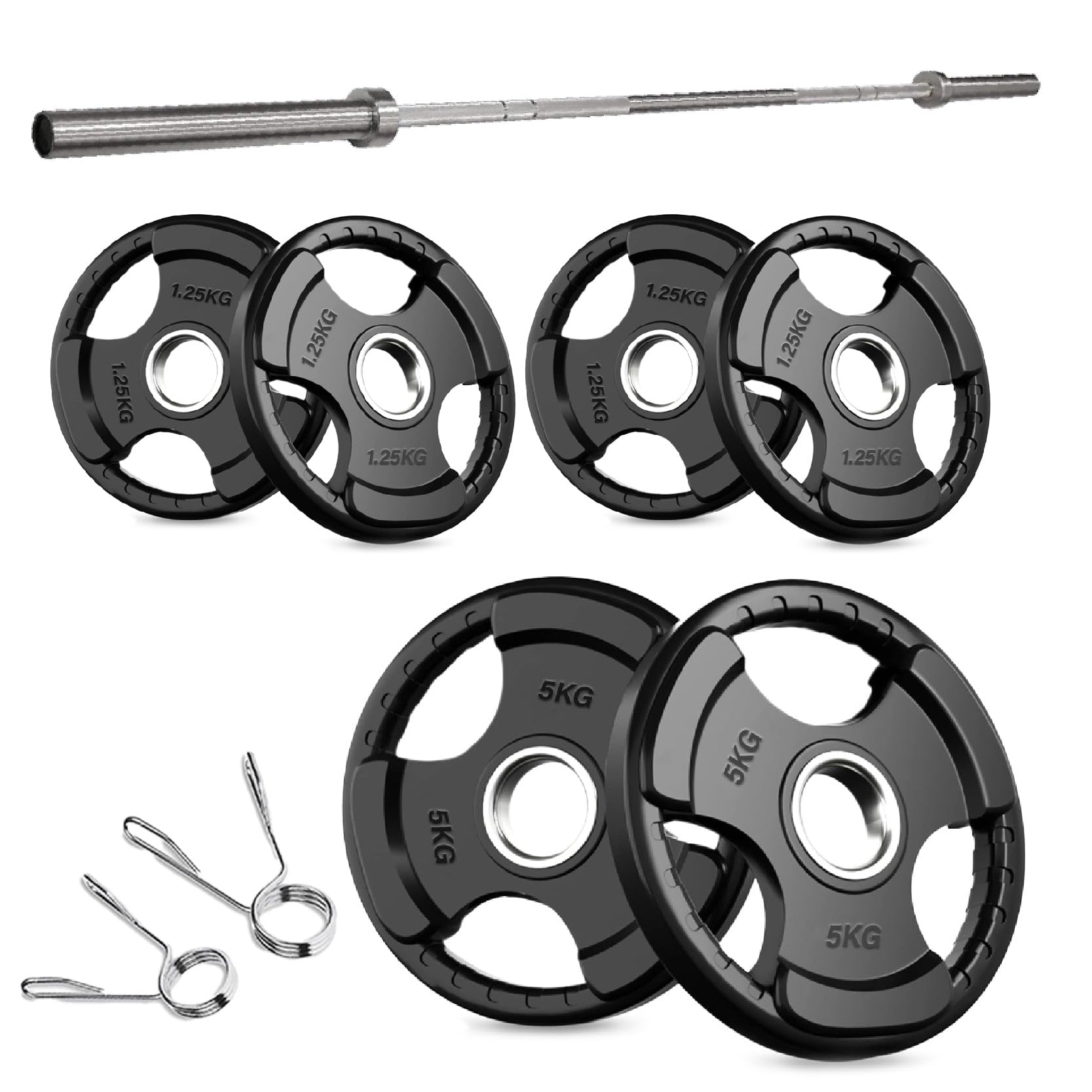 Rubber-Coated Tri-Grip Olympic Weight Plates – 2" Cast Iron Core with Protective Rubber – Individual Plates & Sets (1.25kg to 100kg) – Home & Commercial Gym