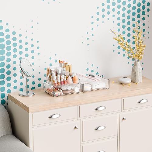 Miniatura 9 de Yieach Organizador de maquillaje acrílico transparente de 2 niveles para tocador, tocador y baño, almacenamiento de cosméticos de escritorio