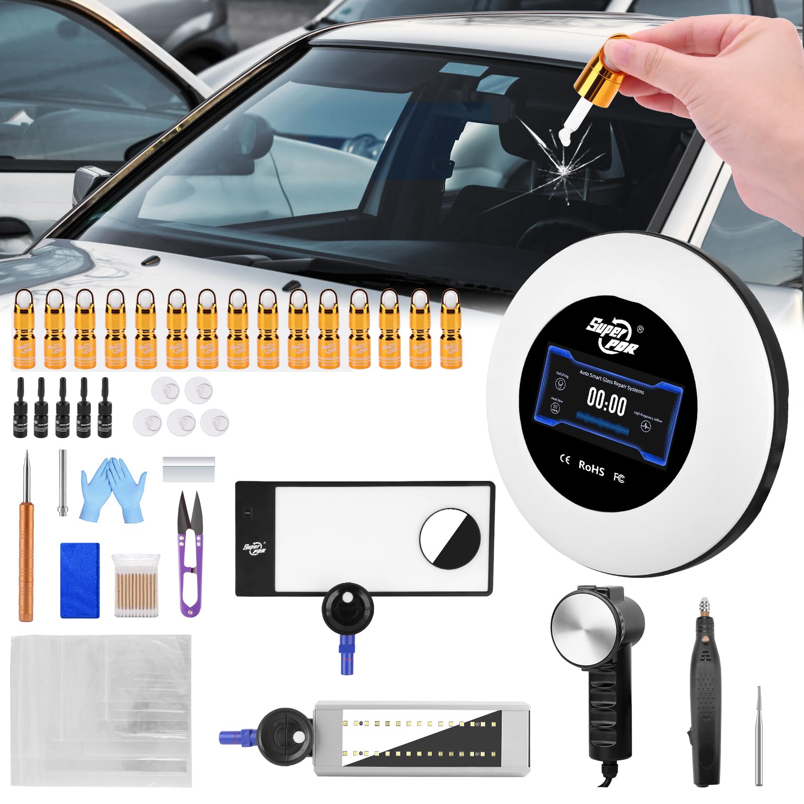 PDR TOOLS Steinschlag Reparaturset Windschutzscheibe,Windschutzscheiben-Reparaturset für die Reparatur Langer Risse Windschutzscheibe reparaturset Glas Reparatur Set,20 Flaschen Windshield Repair kit