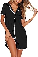 Ekouaer Women's Button Down Nightgown Short Sleeve Sleep Shirt Soft Boyfriend Pajama Dress with Nursing Access