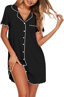 Ekouaer Women's Button Down Nightgown Short Sleeve Sleep Shirt Soft Boyfriend Pajama Dress with Nursing Access