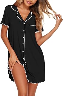 Nightgowns for Women Button Down Sleep Shirt Short Sleeve NightShirts Boyfriend Sleepdress Soft Pajama Dress