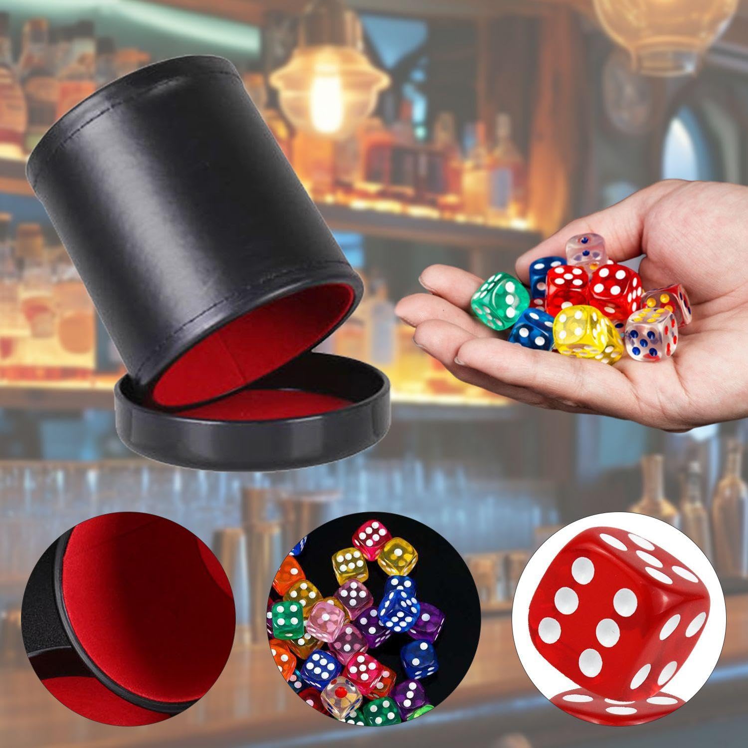 1 Tazza per Dadi in Pelle E Velluto con Coperchio E 10 Dadi Colorati, Accessori per Giochi da Tavolo, Giochi di società Interattivi, Giocattoli da Lancio