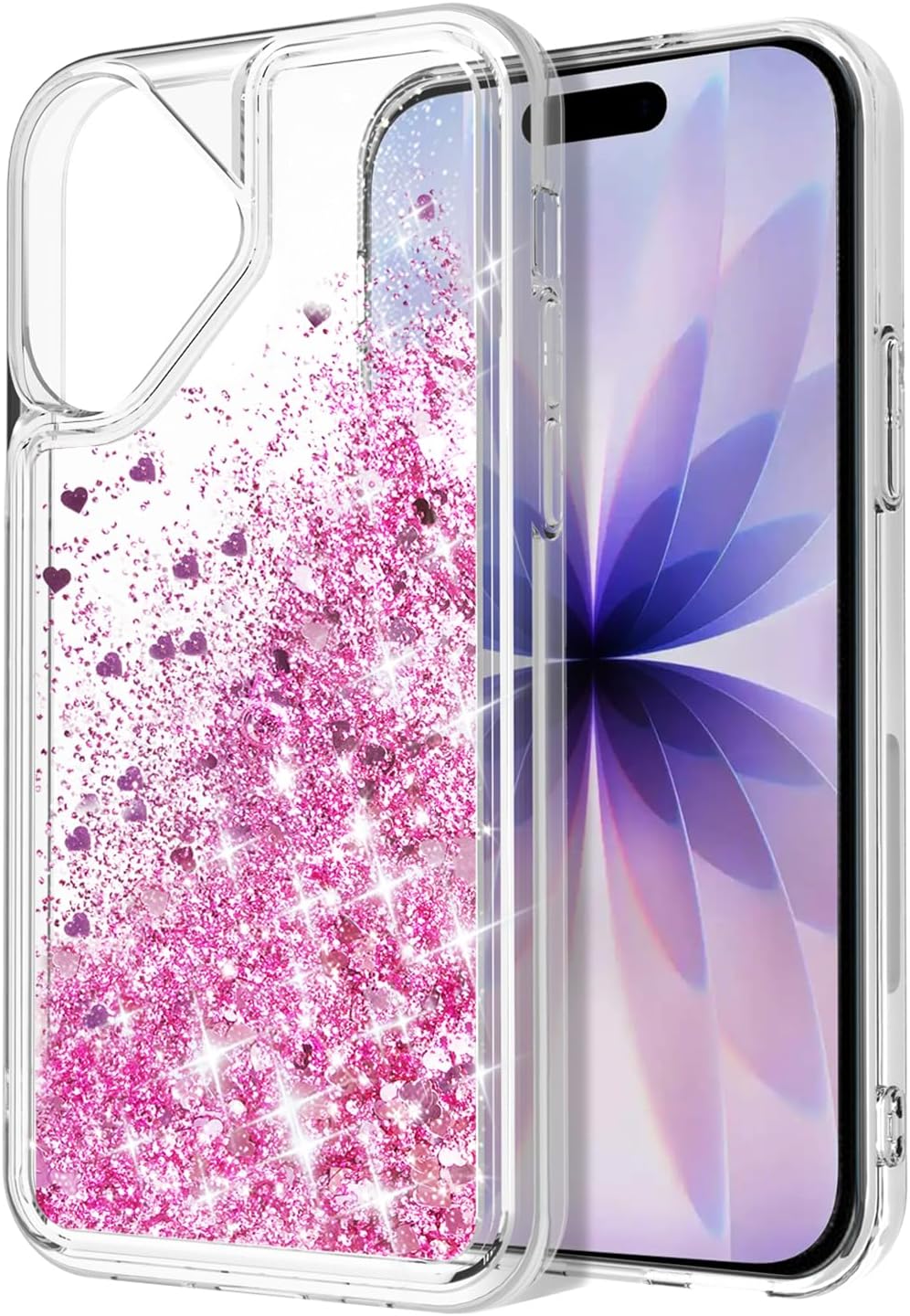 for iPhone 17 Case, Clear Design Bling Flowing Liquid Floating Sparkle Colorful Glitter Waterfall TPU Protective Phone Case 6.3", Rose Gold - Image 7