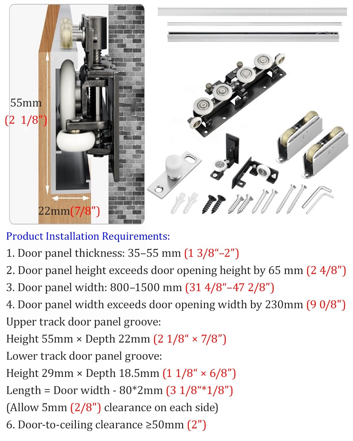 Kit per porta scorrevole, invisibile fantasma per porte scorrevoli, per un funzionamento regolare, compatibile con varie dimensioni, bypassando binari delle porte