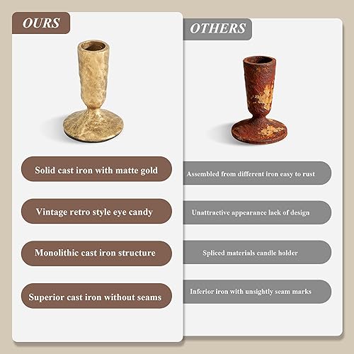 Miniatura 6 de Juego de 2 portavelas dorados de hierro fundido, latón antiguo, de metal dorado, para mesa, portavelas de hierro forjado para centro de mesa,