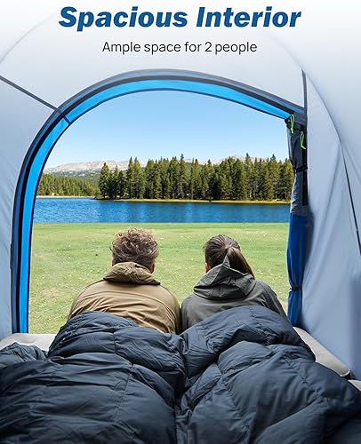 Vista 28 de JoyTutus: tienda de campaña para camioneta, impermeable, PU2000 mm, doble capa para 2 personas, tienda de campaña portátil, 5.5 pies a 6 pies, Gris