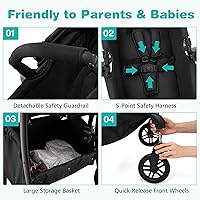 Vista 4 de BABY JOY Cochecito infantil 2 en 1, cochecito de bebé convertible con moisés reversible con asiento, respaldo y toldo ajustables, cochecito plegable