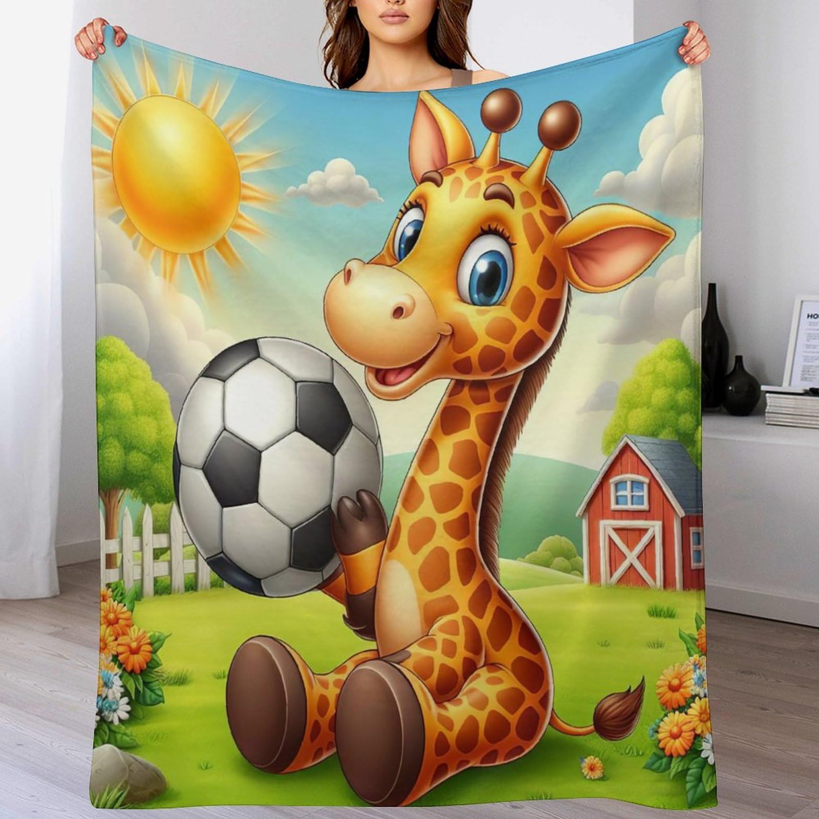 Couverture flannel douce et chaude plaid polaire girafe jete de canape