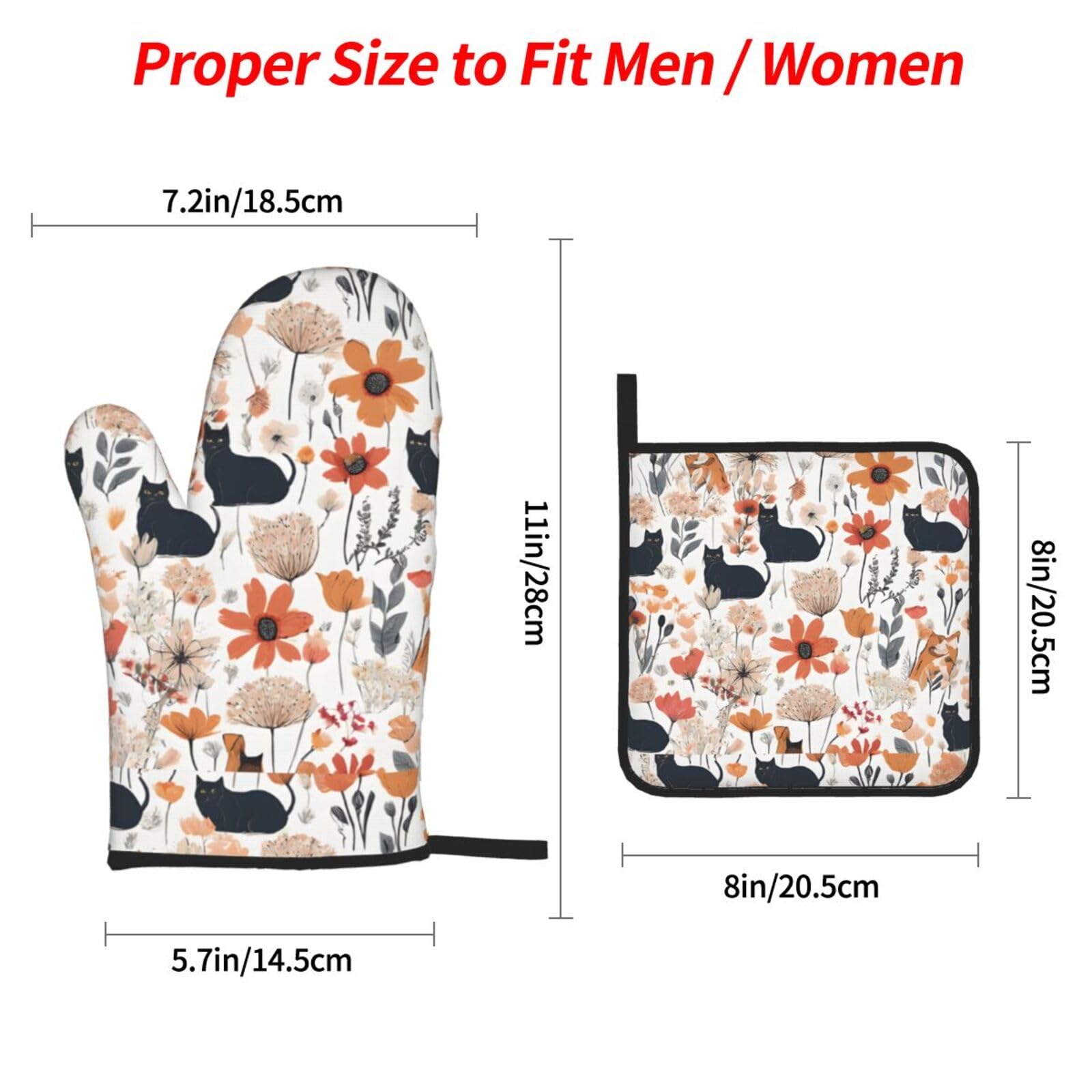 BNCPWDYL Funny Cats Birds and Flowers Kitchen Oven Gloves and Hotpads Sets of 4, Heat Resistant Oven Mitts and Pot Holders for Baking/Cooking/BBQ