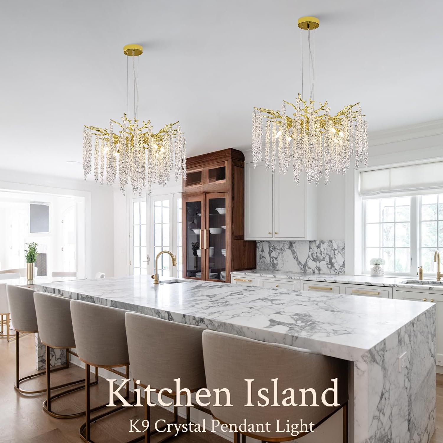 Modern Tree Branch Crystal Chandelier Luxury Gold Raindrop Pendant Lighting 23.6" Contemporary 8-Light Chandeliers for Dining Room Kitchen Bedroom Living Room